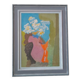 Still life painting - vase with flowers - dated 1972 signed - oil on panel