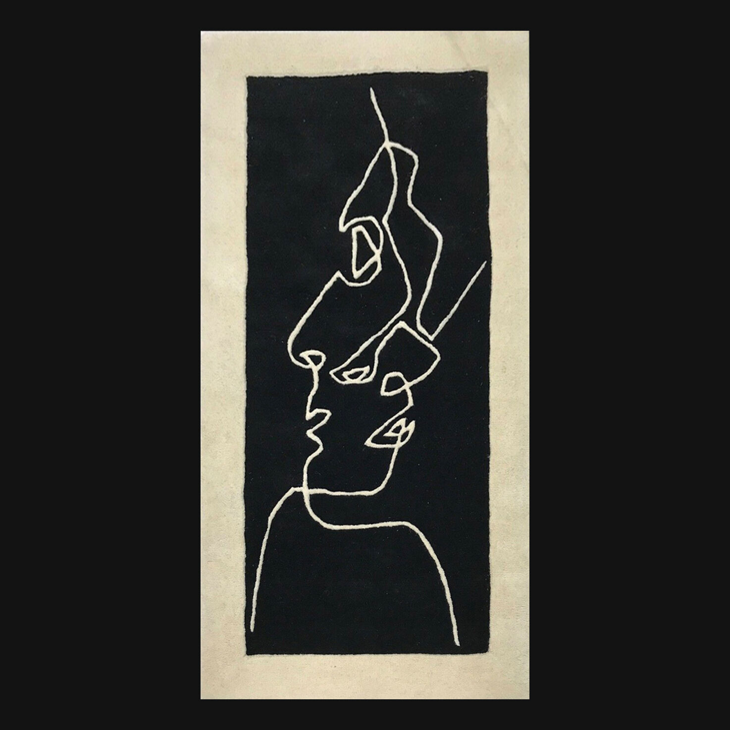 Vintage Scandinavian carpet in surreal pattern wool 160x90 cm