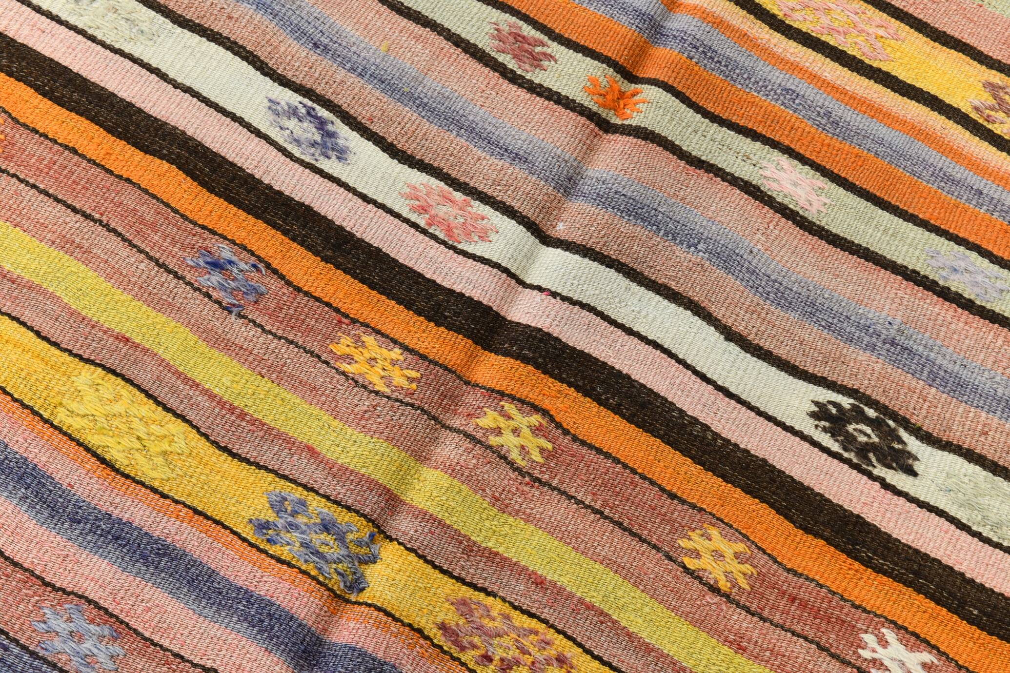 Kilim Vintage Anatolien Rayé – Tons Pastel Multicolores, Style Bohème