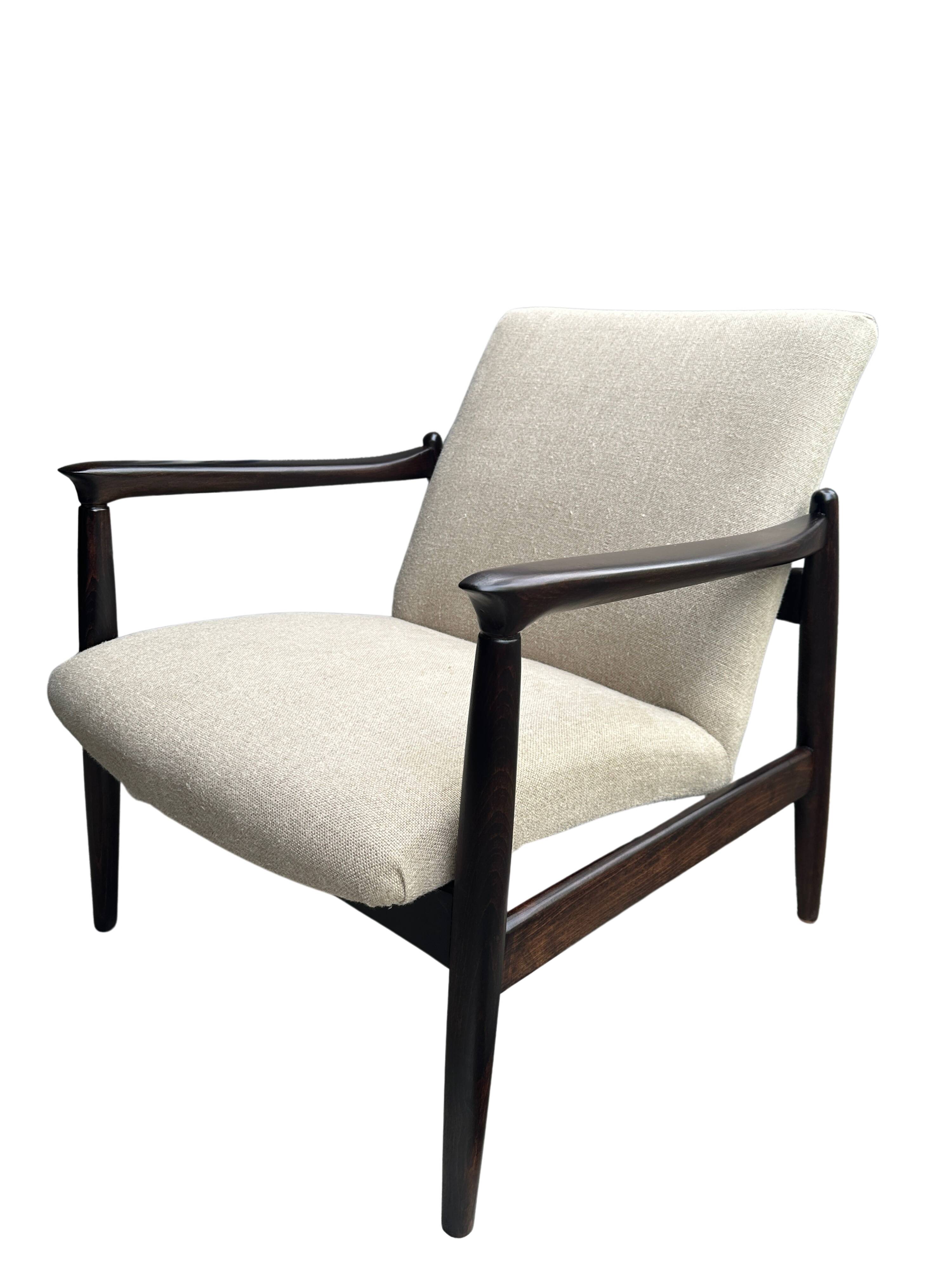 Pair of vintage GFM-64 pure linen armchairs by Edmund Homa, 1960s