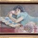 Fille allongée, peinture à l'huile sur panneau signée A Villa, Italie fin du 19ème siècle