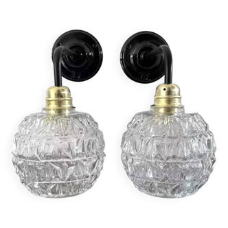 Pair of chiseled glass wall sconces