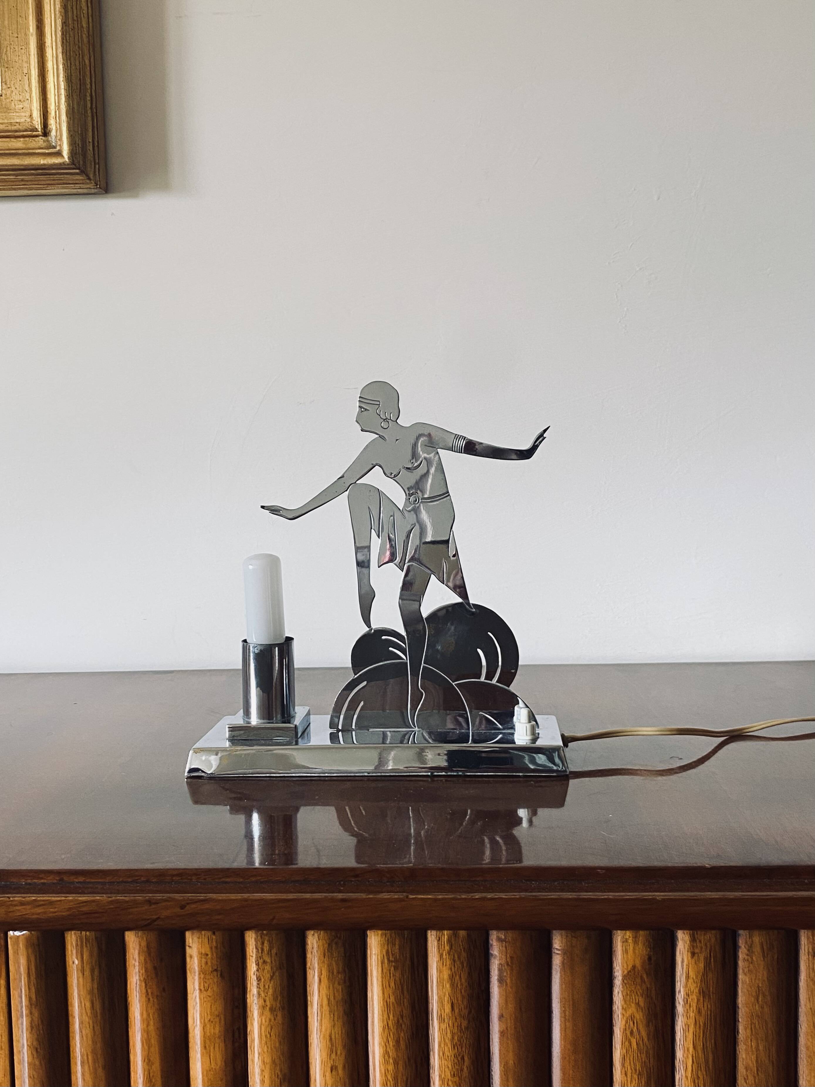 Art Déco Charleston Dancer cubist Table Lamp, LW Paris France, circa 1930