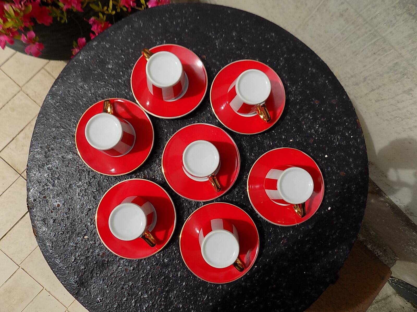 Striped cups and saucers