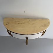 Floating wall console with drawer, brass body and marble top, 1960s, Italy