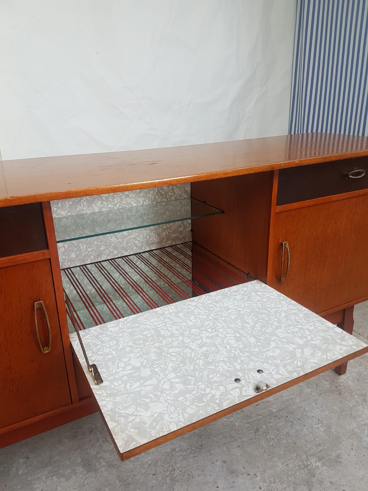 Vtg Mid Century 50s Sideboard Cocktail Drinks Cabinet Italian Design Retro