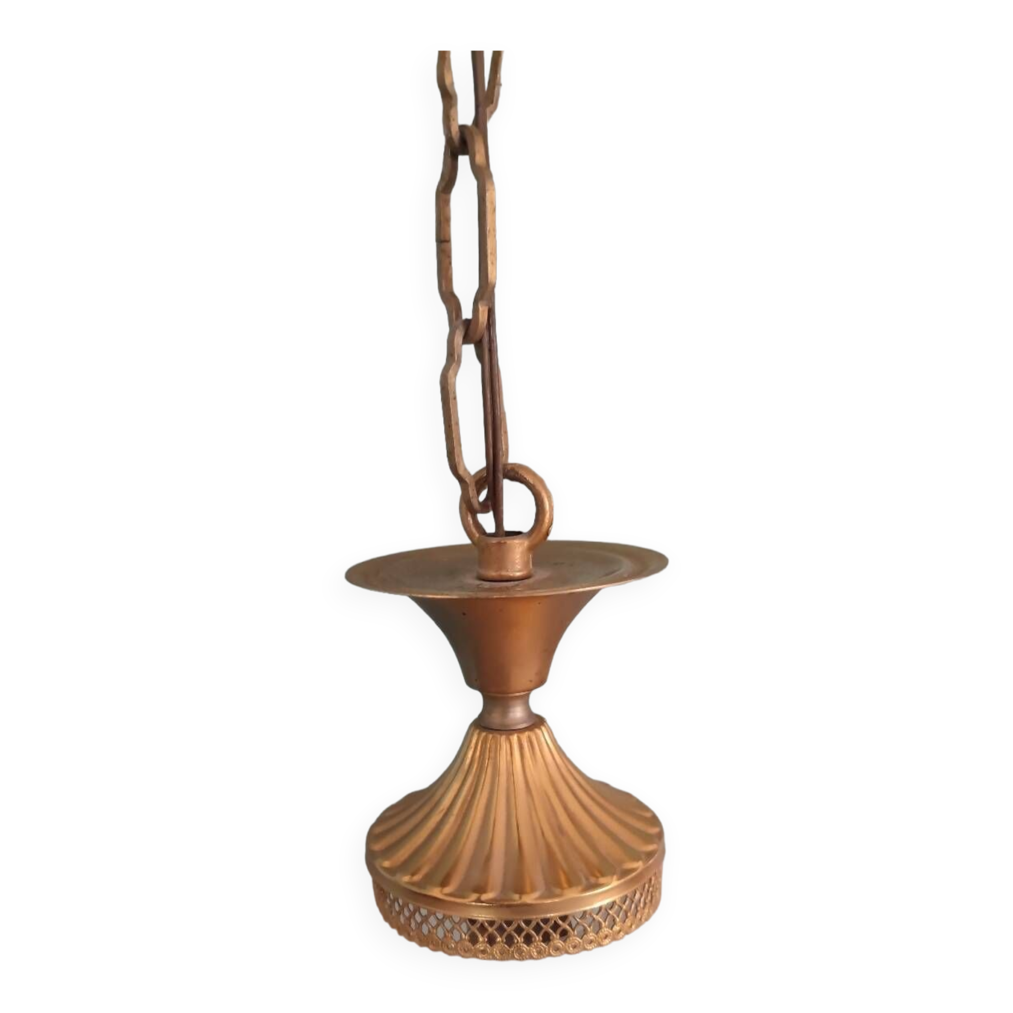 Serrated opaline ball chandelier in glass and brass