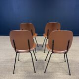 Set of 4 retro bistro chairs in cognac leatherette and black steel legs