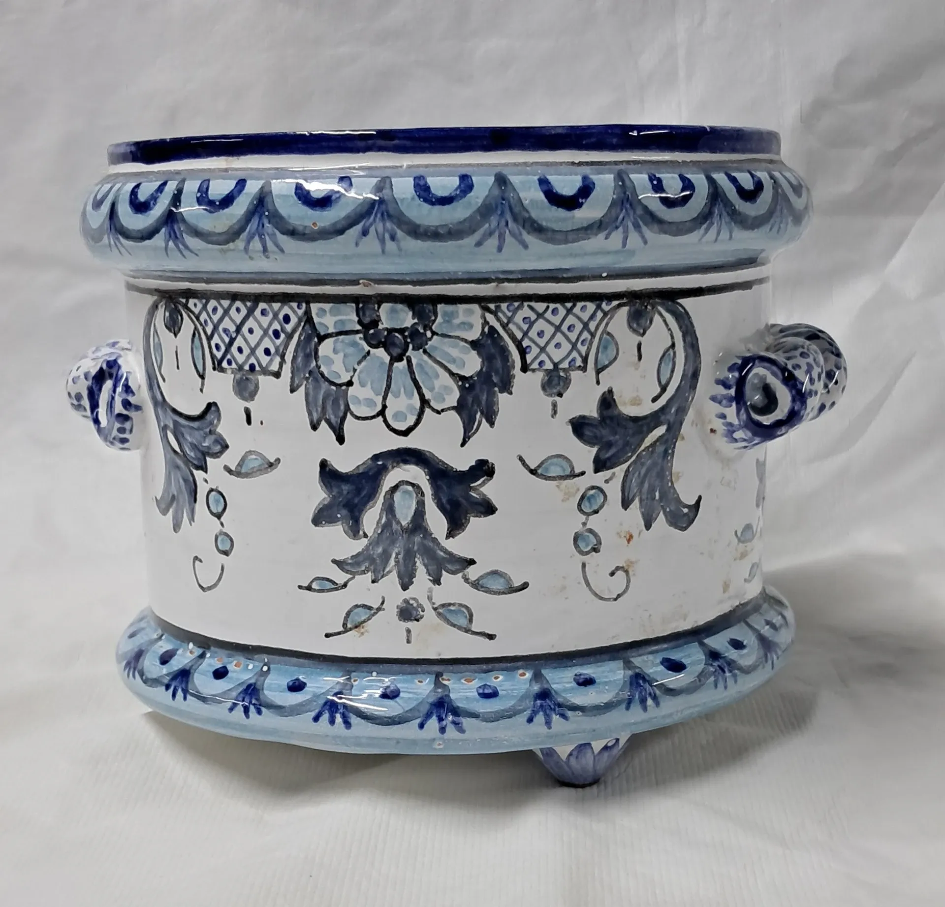 Nevers earthenware cache-pot. 20th century.