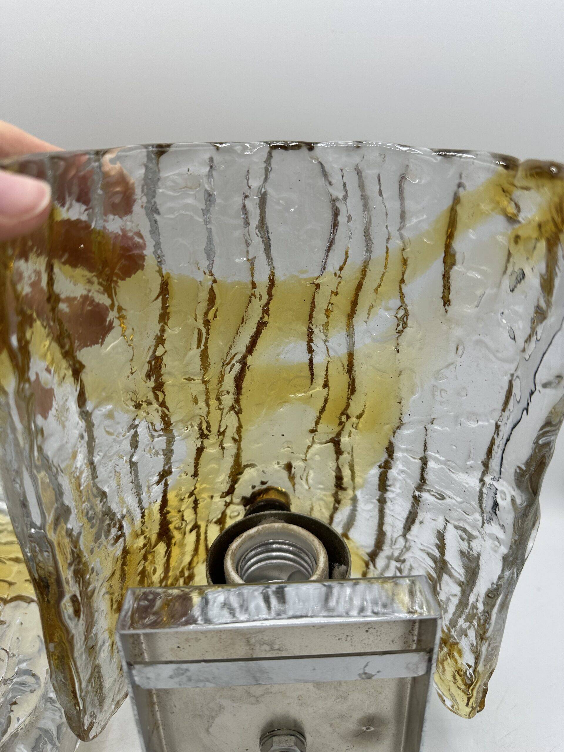 Duo of two-tone Murano Mazzega wall lights 1970