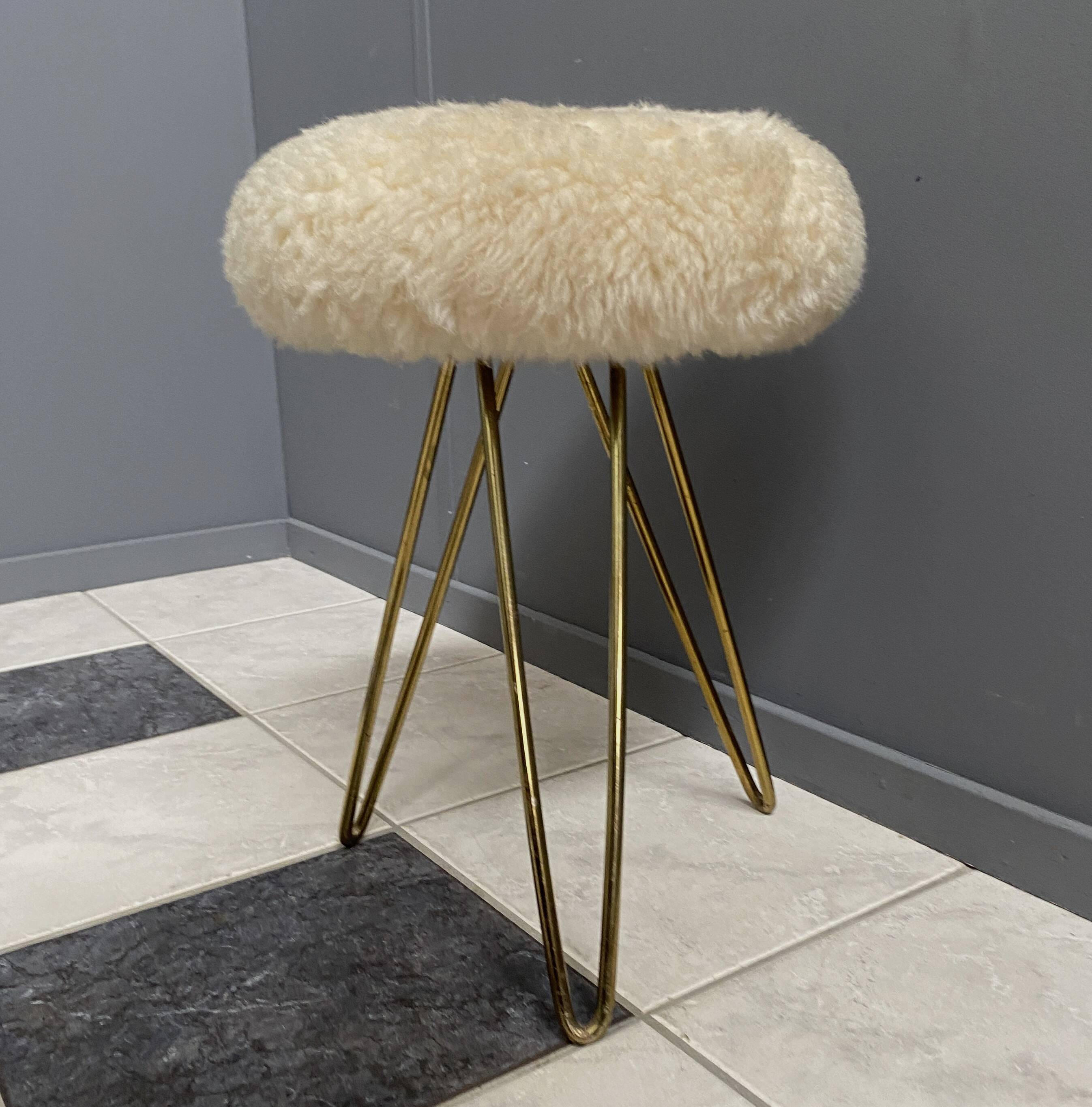 wool top brass small stool 1960s