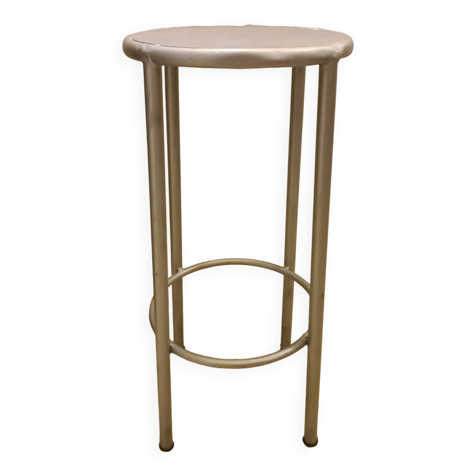 Old industrial iron stool repainted metallic gray in perfect condition