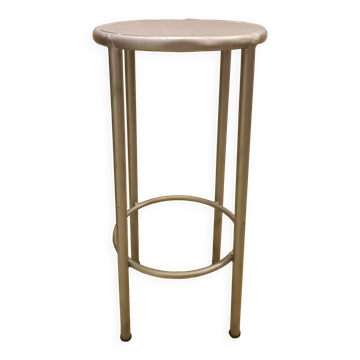 Tabouret ancien en fer industriel repeint gris métallisé parfait etat