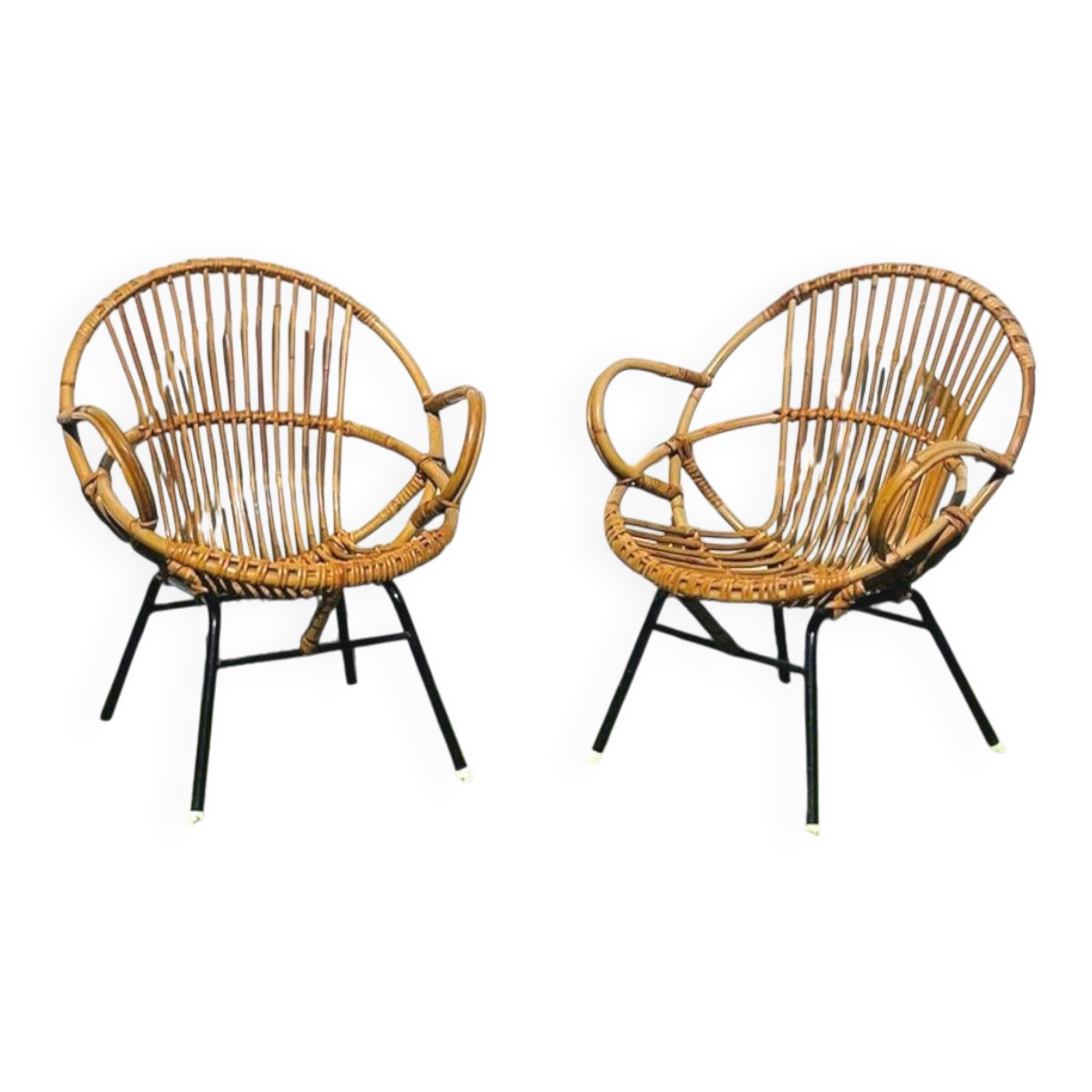 Pair of lounge rattan armchairs by D. Van Sliedregt / R. Noordwolde. Vintage