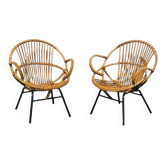 Paire fauteuils rotin Lounge de D. Van Sliedregt / R. Noordwolde. Vintage