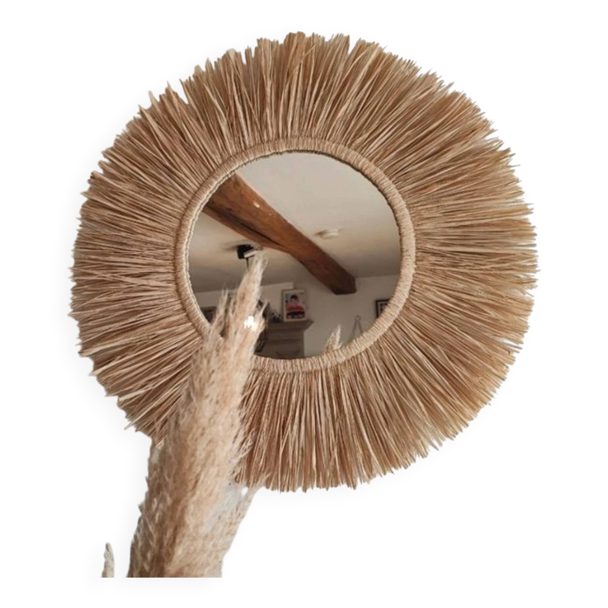 Miroir raphia fait main, création artisanale