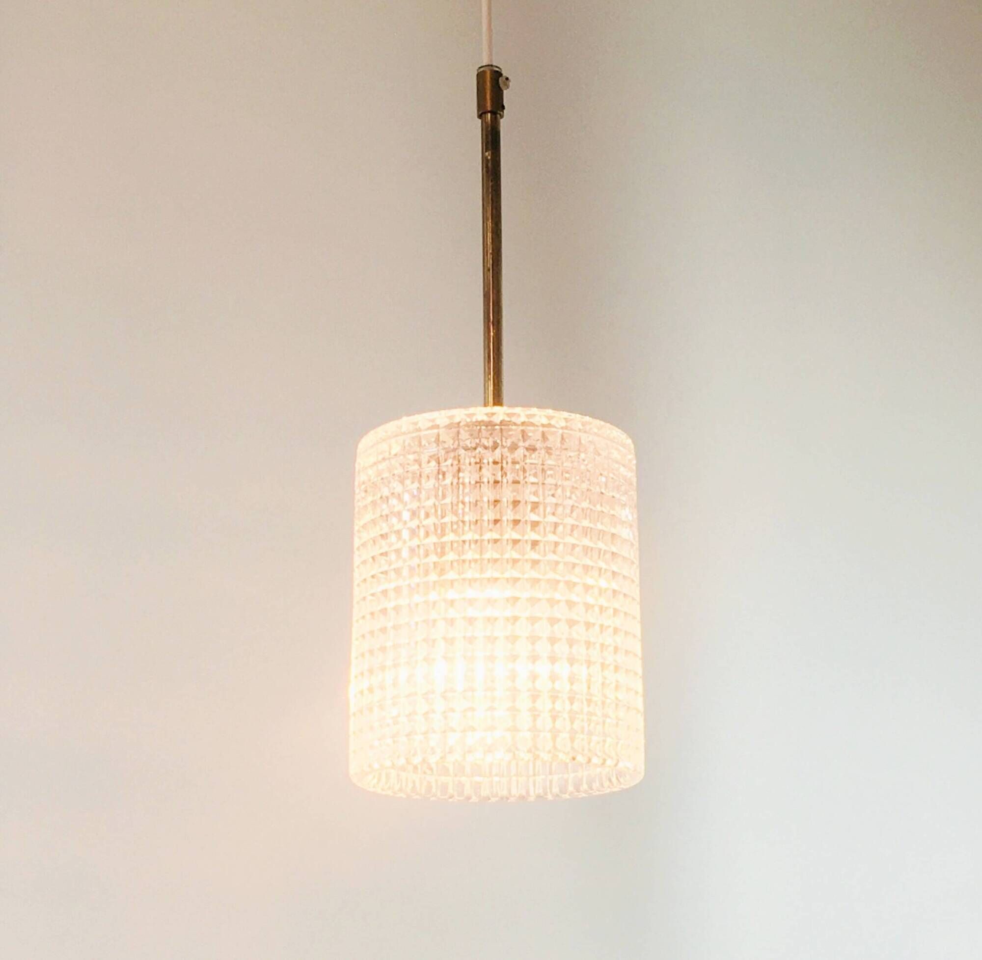 Mid-Century Scandinavian Brass & Crystal Glass Ceiling Light, Sweden, 1960s