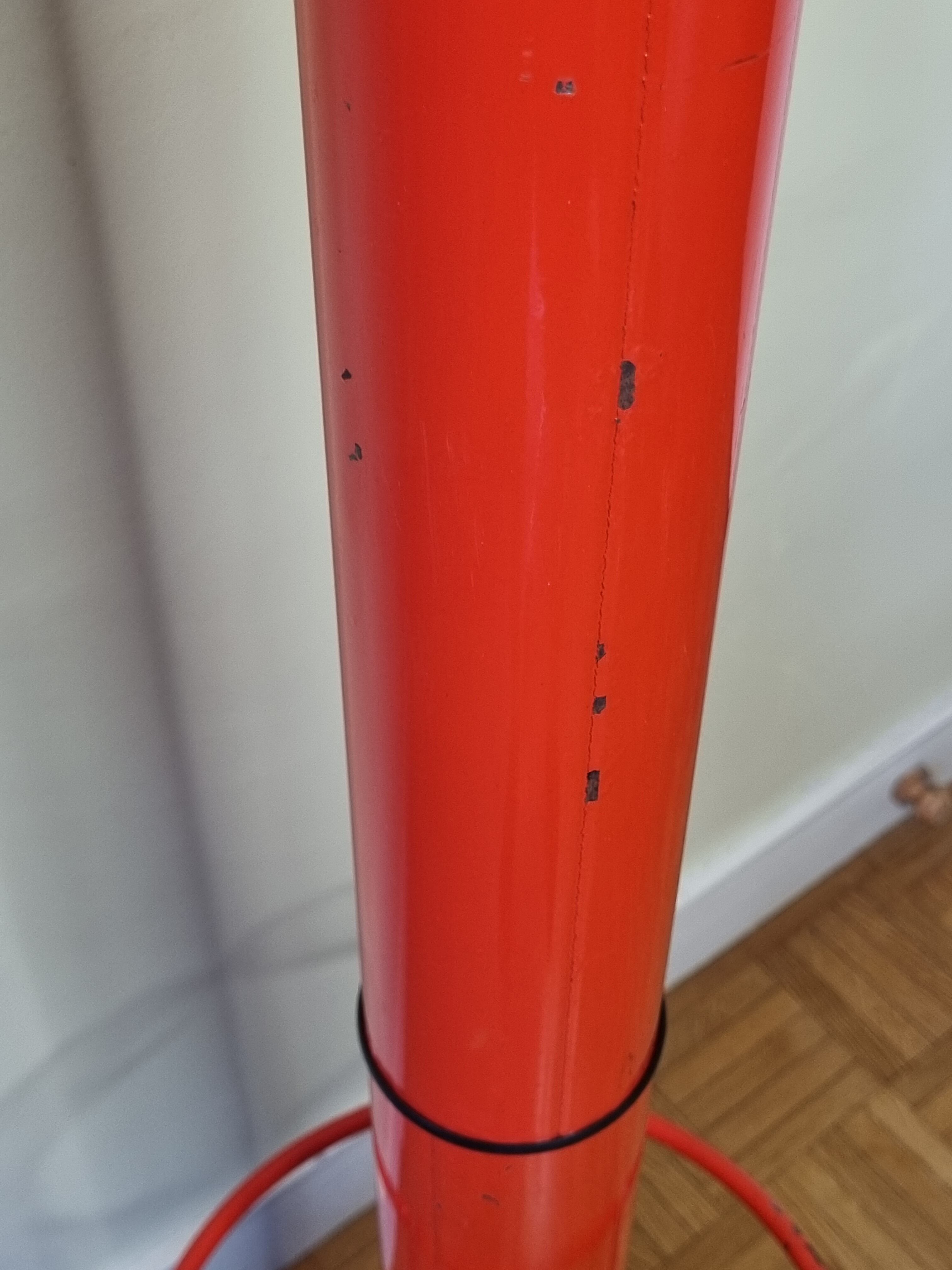 Coat rack in orange lacquered metal published by Seccose, 80s