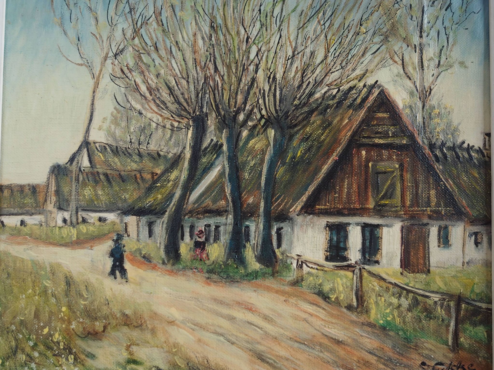 Painting „The Farm under the Willows”, Scandinavian design, 1960s