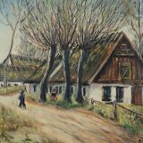 Painting „The Farm under the Willows”, Scandinavian design, 1960s