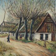 Painting „The Farm under the Willows”, Scandinavian design, 1960s