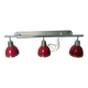 Designer pendant light with 3 red and chrome spots