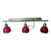Designer pendant light with 3 red and chrome spots