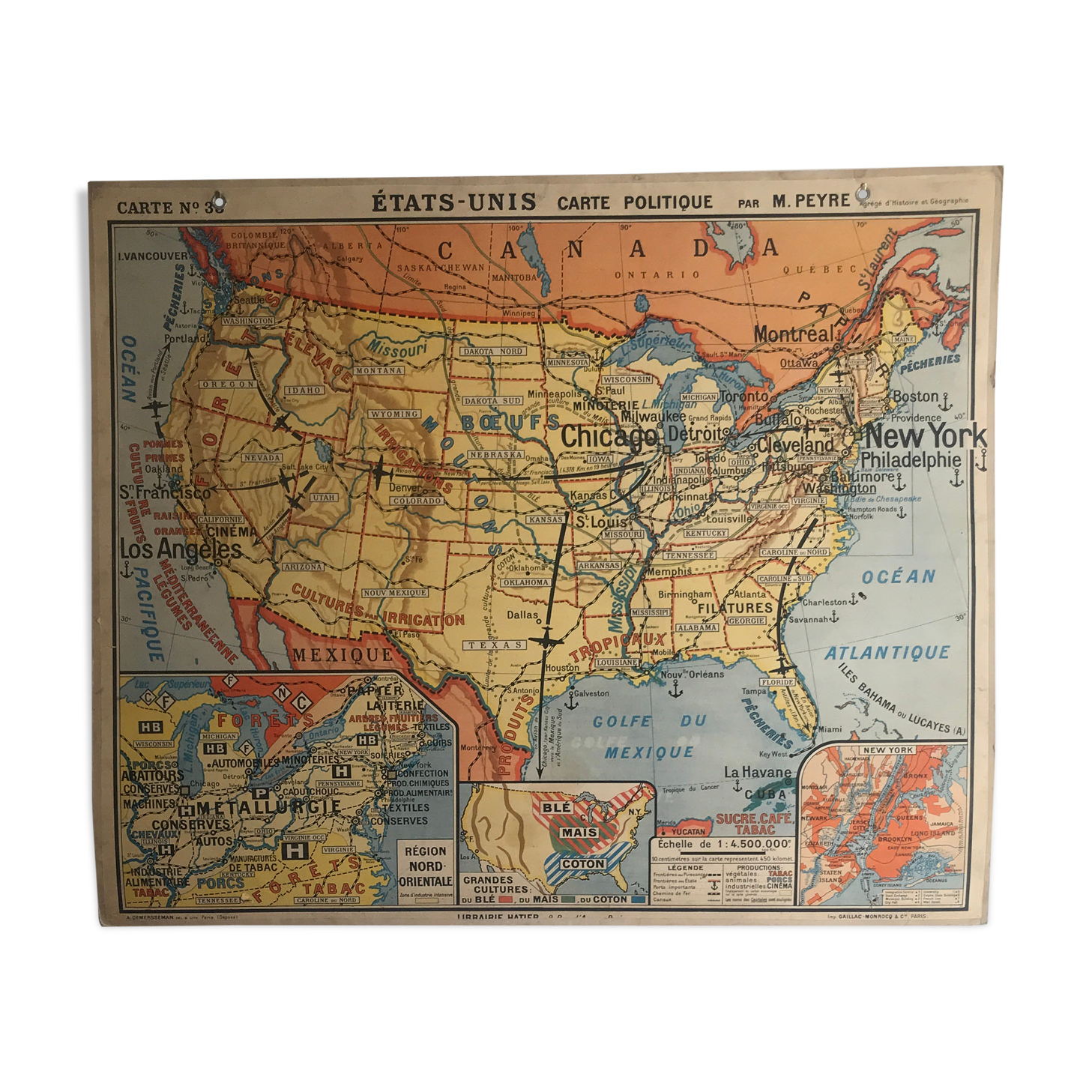 Vintage school map United States N°33 Editions Hatier by M.Peyre