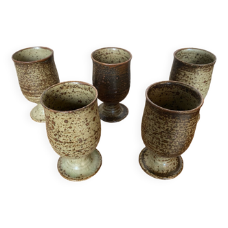 Set of 6 Mazagrans LE CEP Beige Stoneware Mugs Made In France Vintage