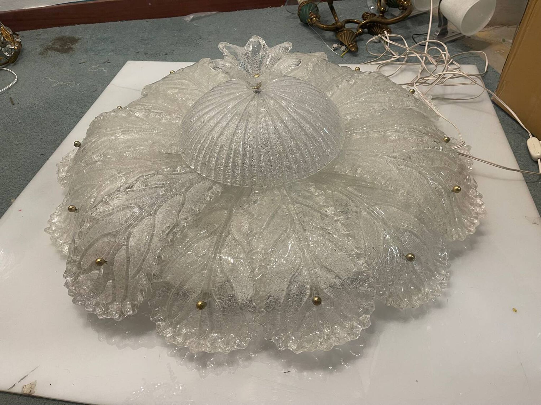 Extra Large Murano Glass Flushmount Light by Bucintoro Glass 1970’s