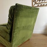 Chauffeuse basse vintage en velours vert