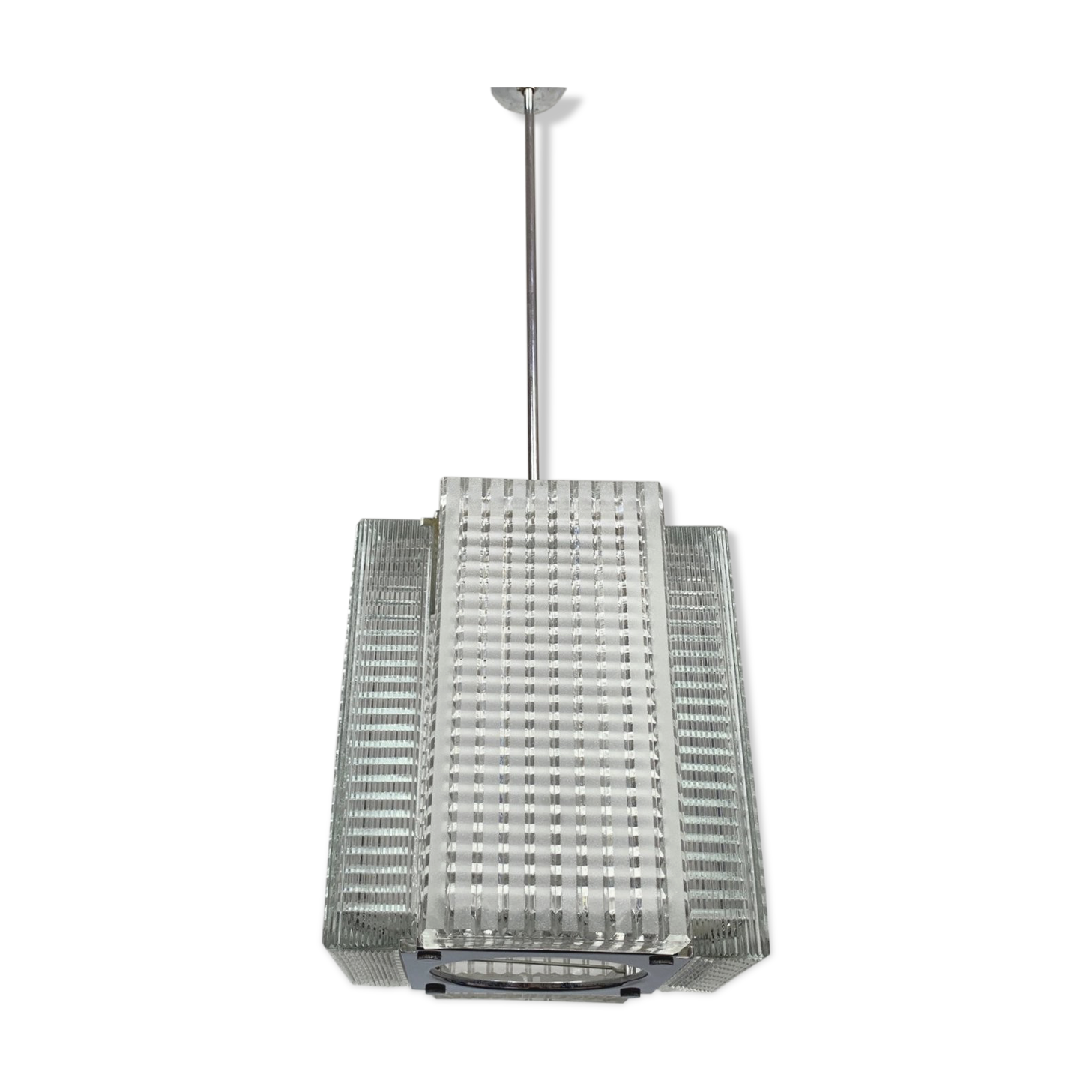 Vintage Chrome and Glass Chandelier by Kamenický Šenov, 1960's