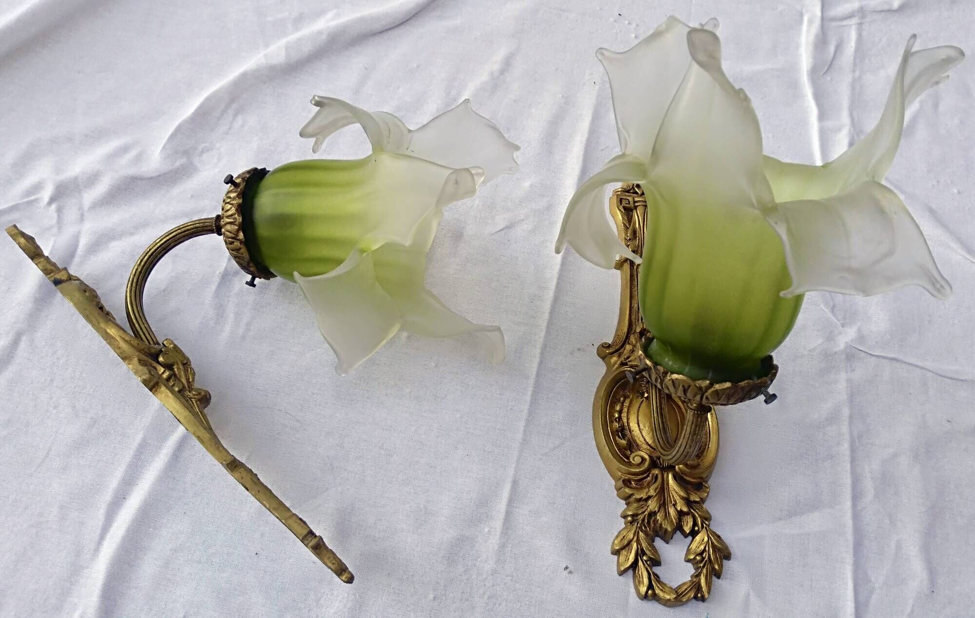 Pair of gilded metal glass paste sconces from the early 20th century