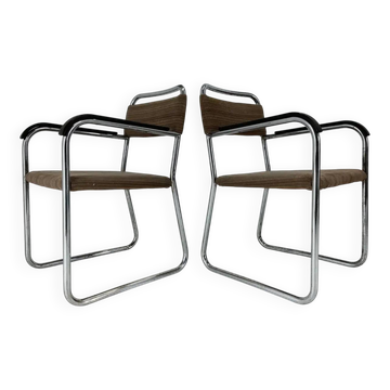 Paire de fauteuils en acier tubulaire chromé Bauhaus, années 1930