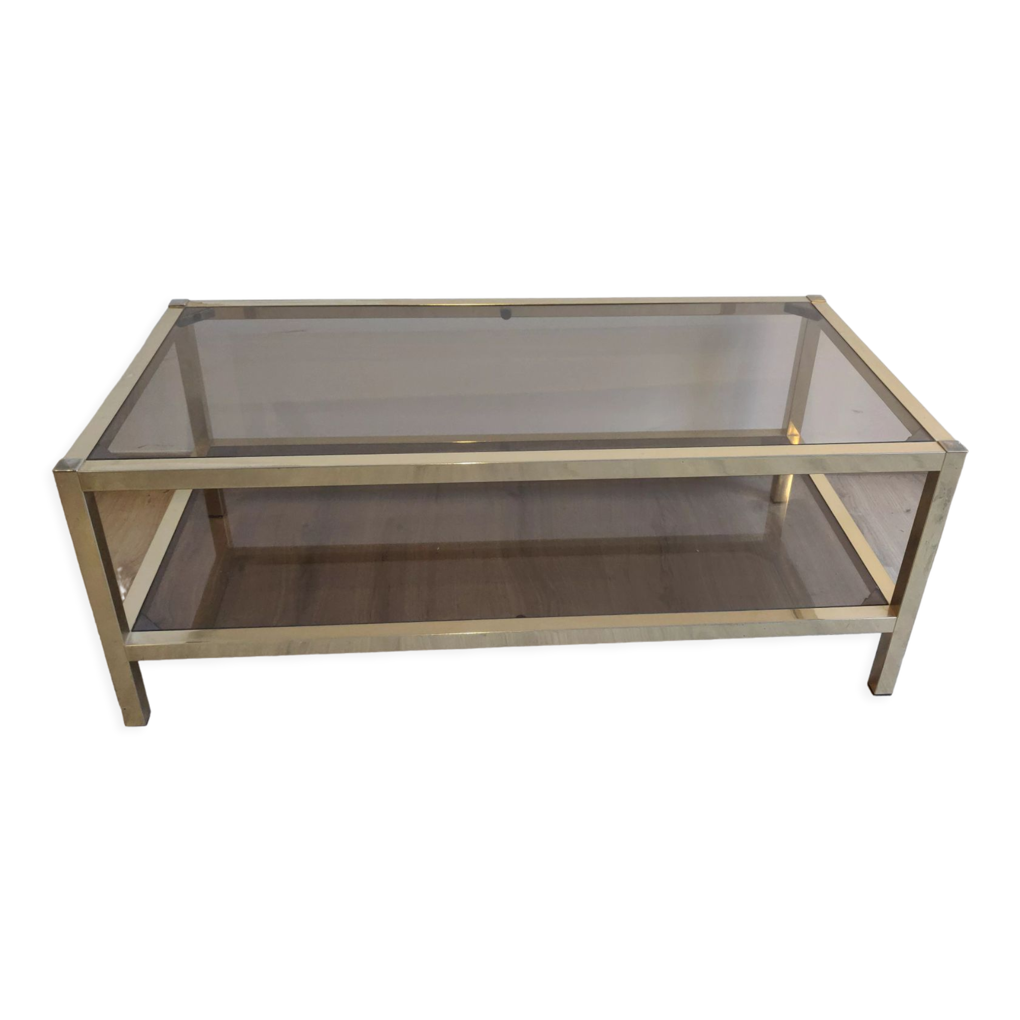 Coffee table in gilded brass smoked glass design 1970s