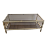 Coffee table in gilded brass smoked glass design 1970s