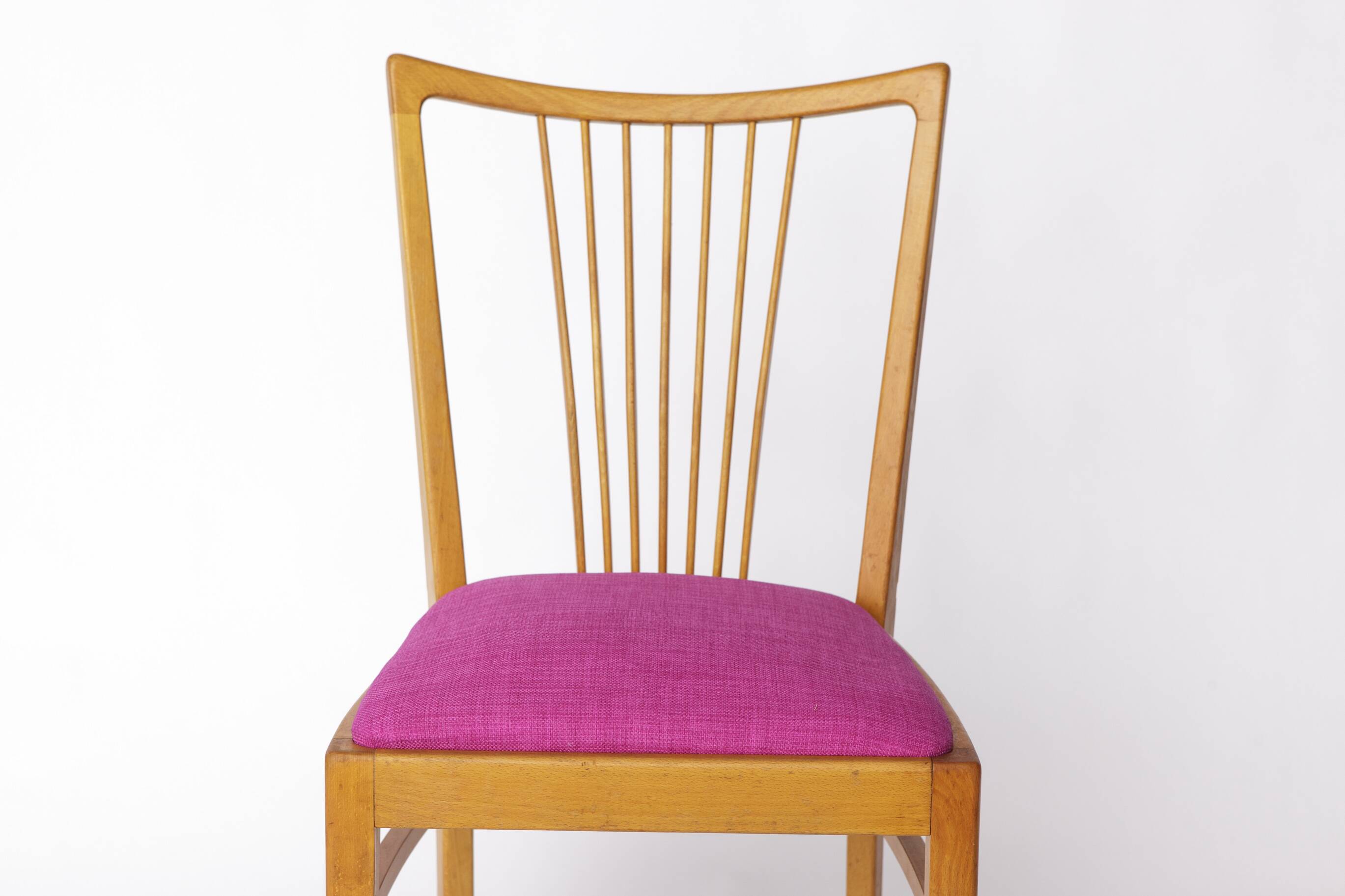 Vintage Magenta Upholstered Beech Dining Chair – Germany, 1960s–1970s