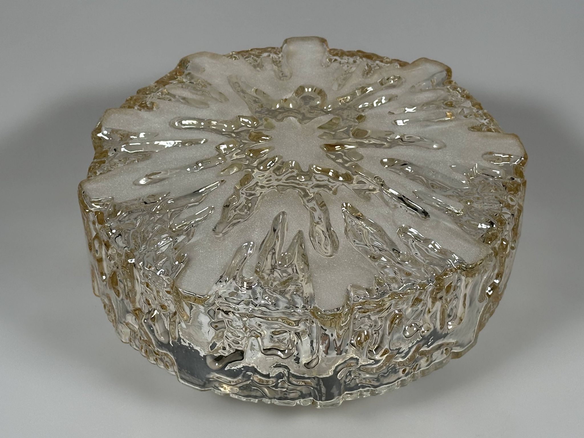 1960s 1970s Ceiling Lamp  Flush Mount in Glass & Metal Space Age Design