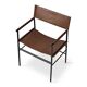 Set of 4 bar stools with backrest, dark brown leather and black metallic rubber.