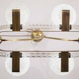 Art Decò Seguso Oval Mid-Century Six- Light Murano Glass and Brass Chandeli
