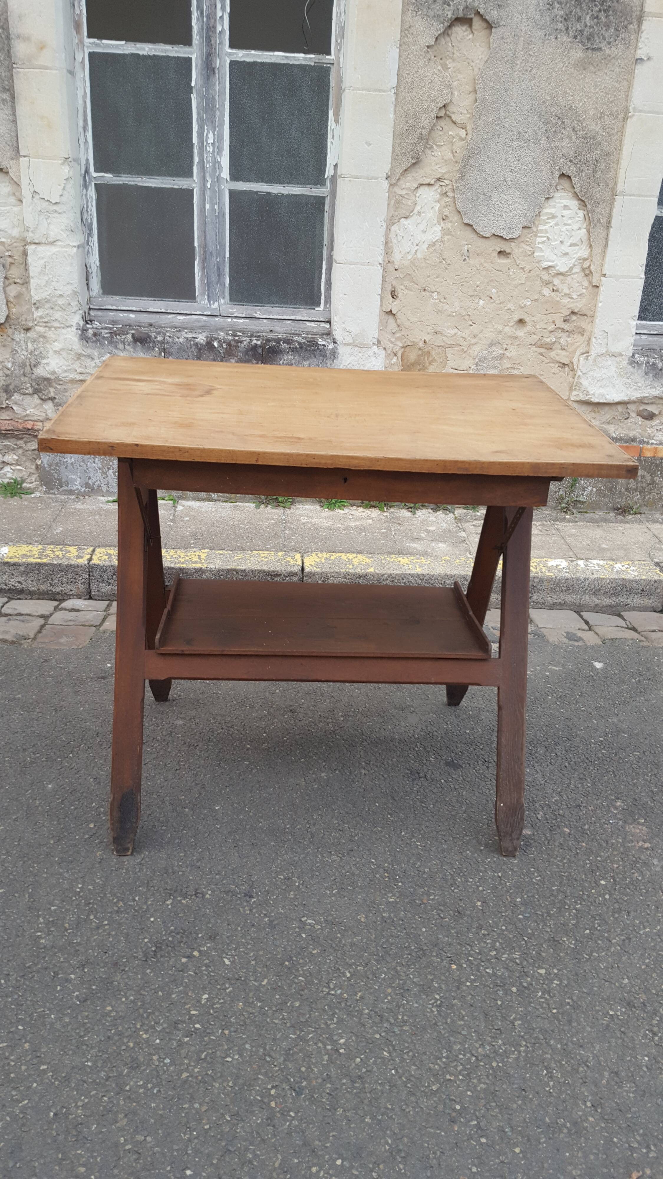 Drawing table wood and vintage metal