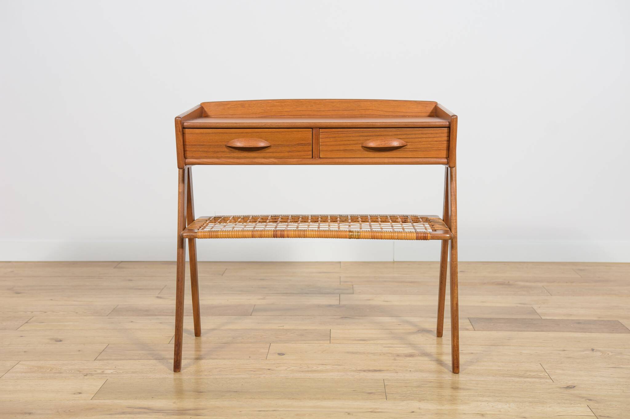 Mid-Century Teak and Rattan Console Table by Søren Rasmussen, Denmark, 1960