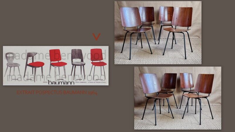 Set 4 chaises tonneau baumann bristol années 60/70