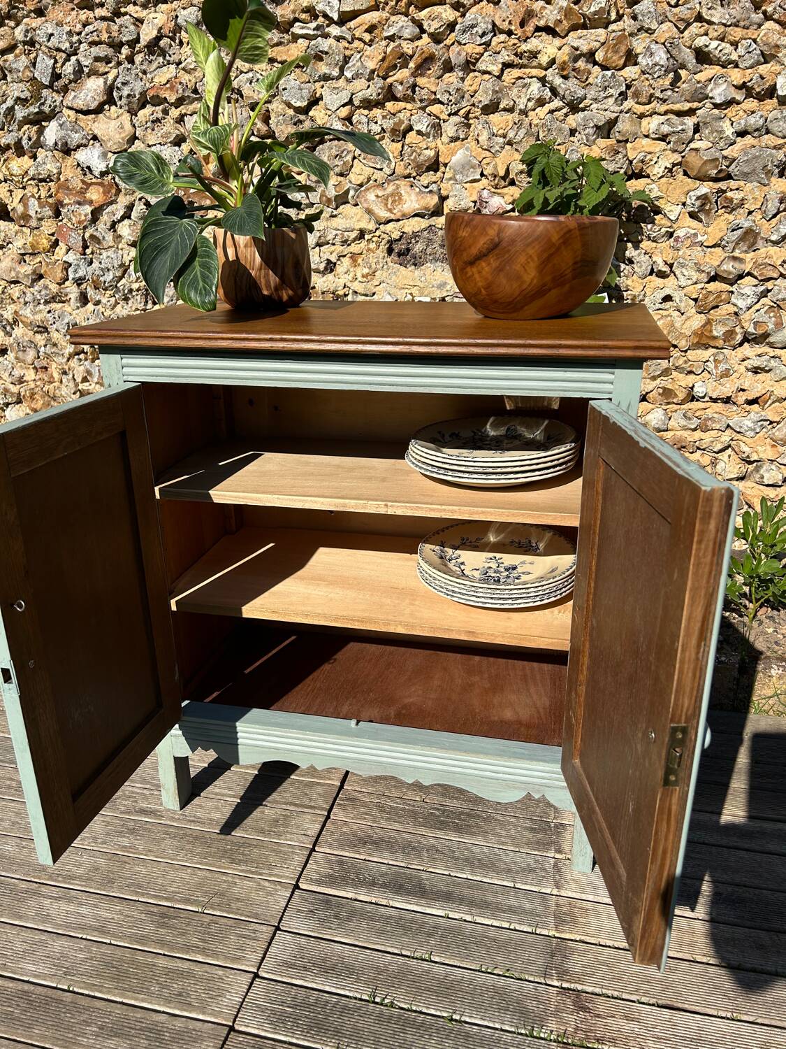 Small Parisian vintage sage green sideboard