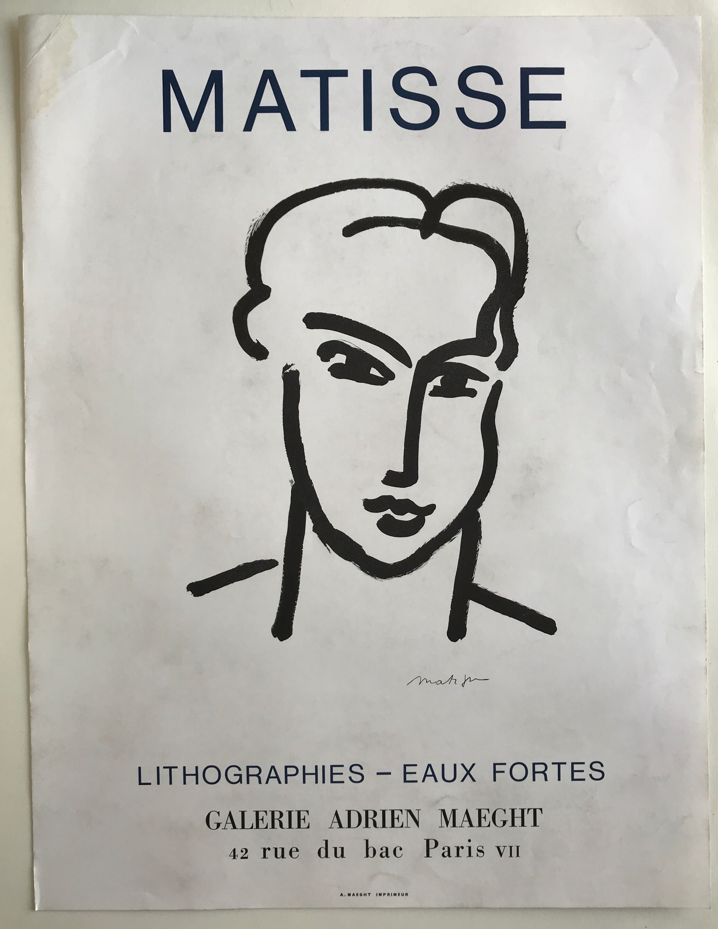 Original exhibition poster Henri MATISSE, Galerie Adrien Maeght, 1964