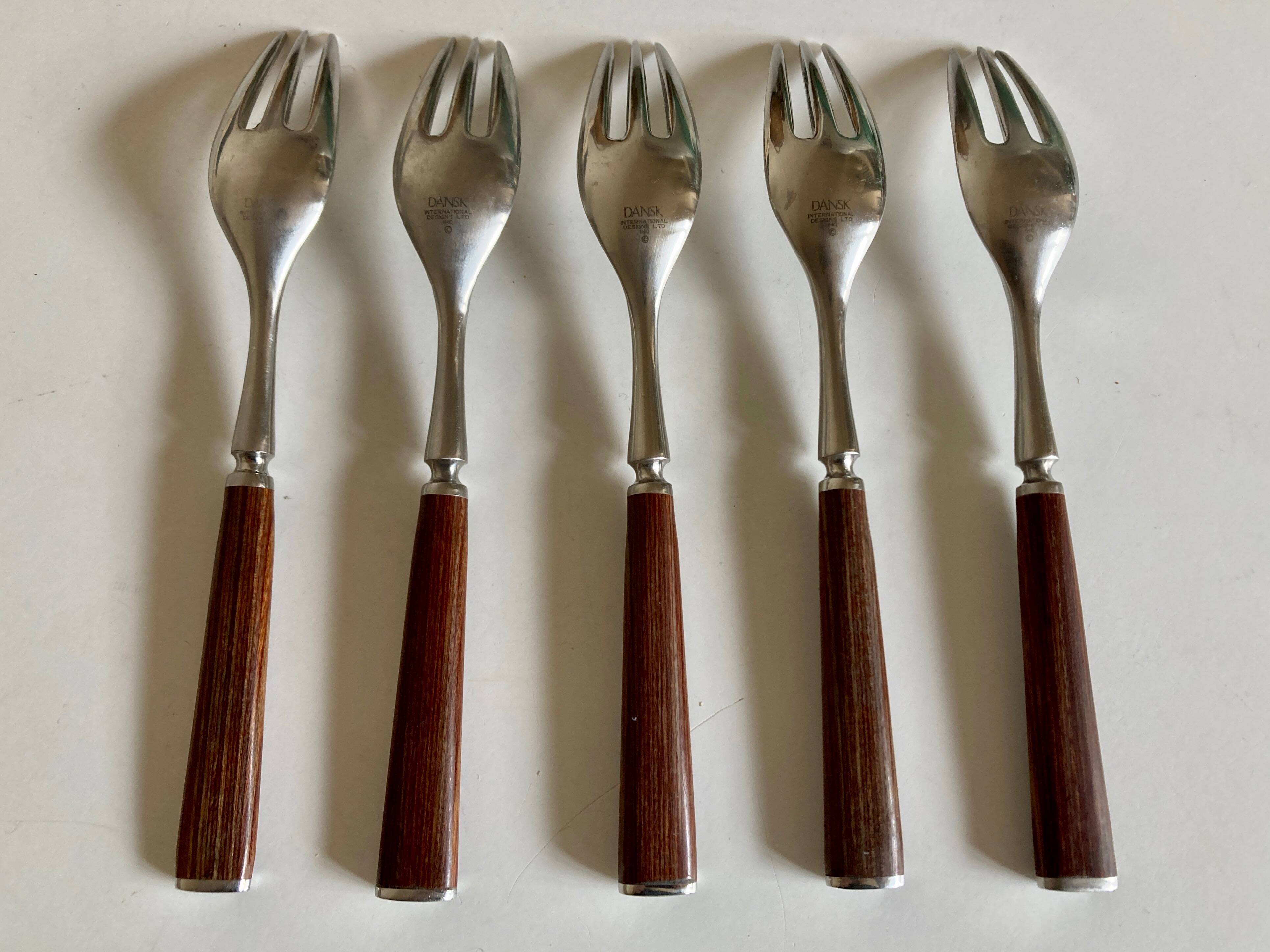 Set of 5 Dansk Design cake forks in teak 1980