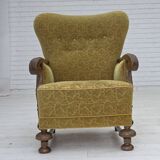 1960s, Danish armchair, furniture cotton/wool fabric, solid oak wood.