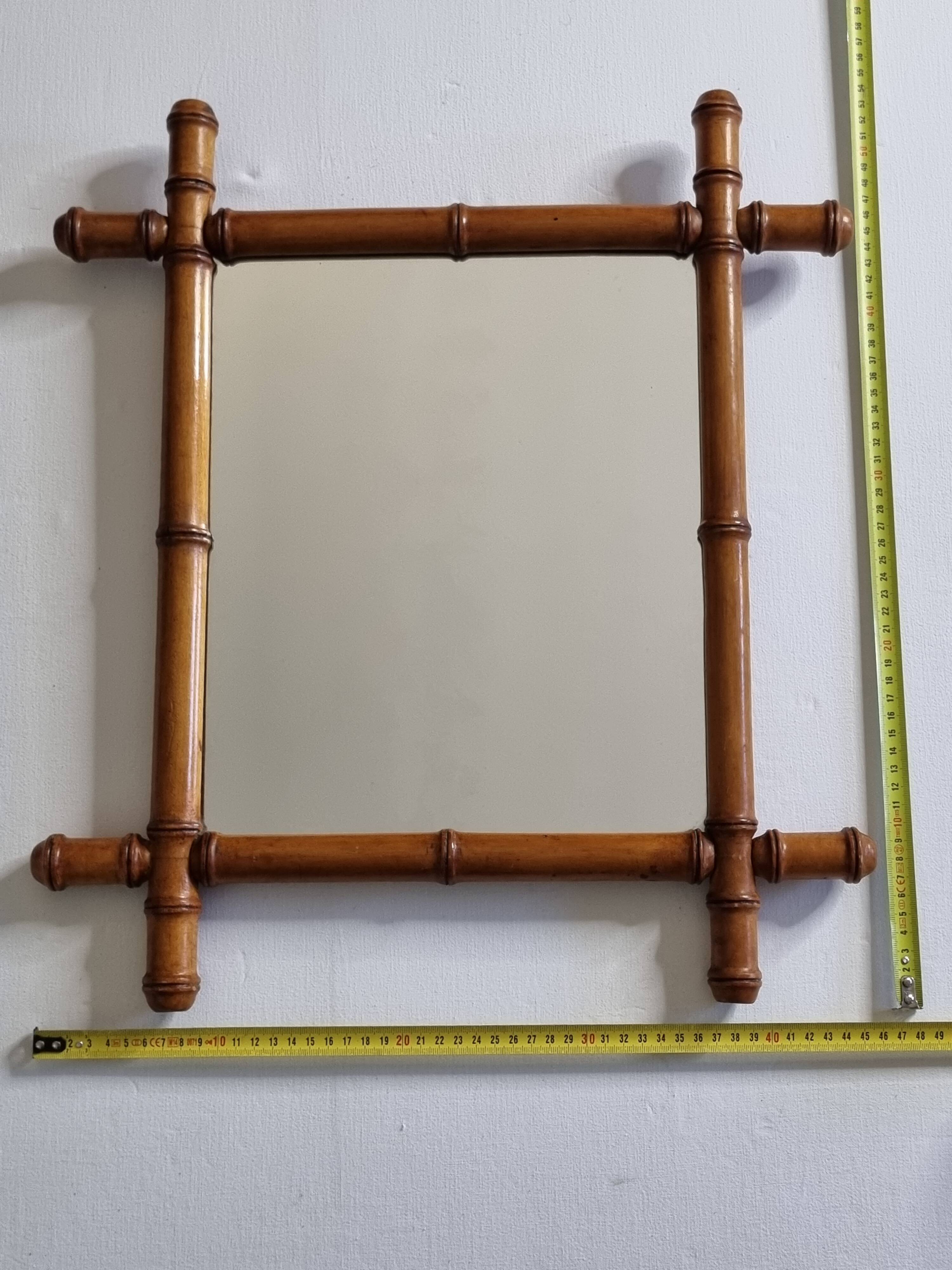 Antique mirror in turned bamboo-style wood, 46 x 54 cm