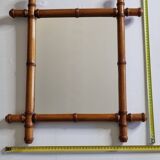 Miroir ancien en bois tourné façon bambou, 46 x 54 cm