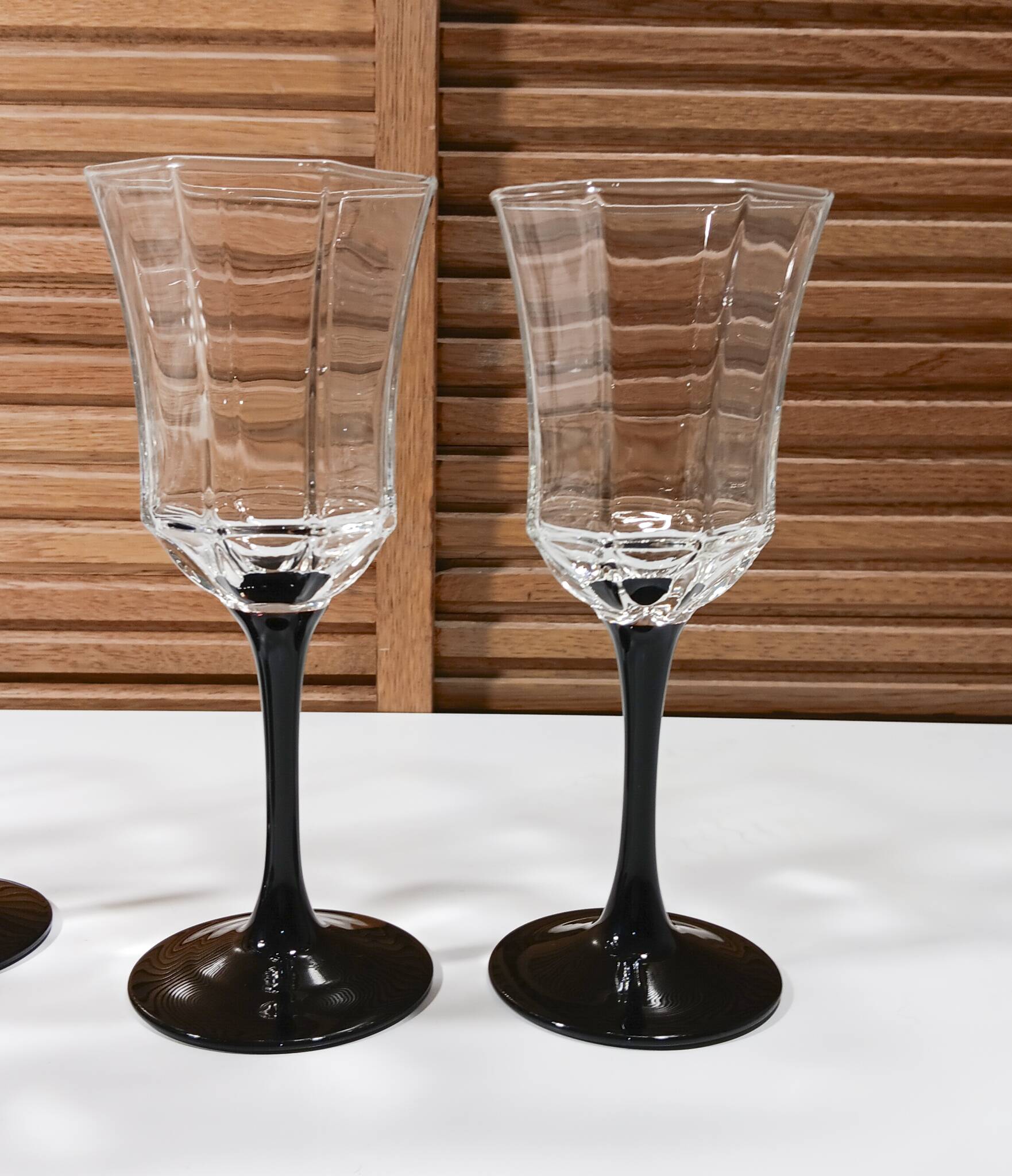 7 flutes and 2 octagonal-shaped wine glasses, Arcoroc Luminarc France